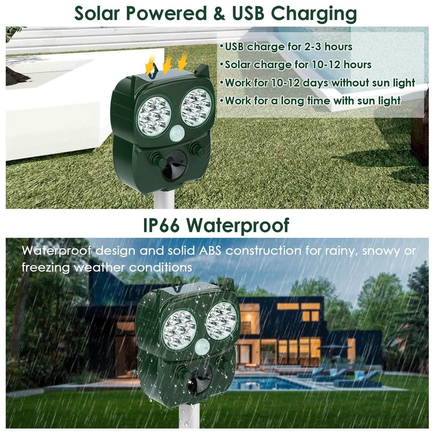 Solar Powered Ultrasonic Animal Repeller PIR Motion Sensor DailySale
