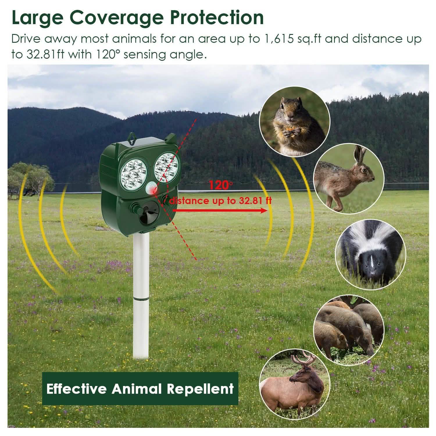 Solar Powered Ultrasonic Animal Repeller PIR Motion Sensor DailySale