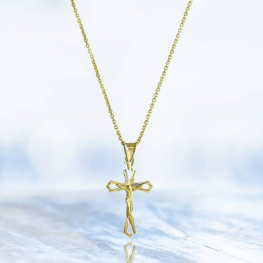 Solid 10K Yellow Gold Diamond Cut Cross Necklace DailySale