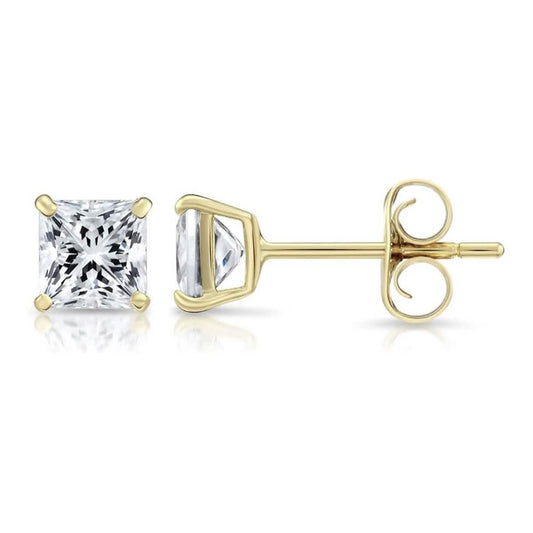 Solid 14K Yellow Gold 3mm Square Cut Crystal Studs DailySale