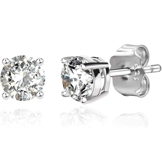 Solid 925 Sterling Silver Round  Cut  Crystal Small Studs DailySale