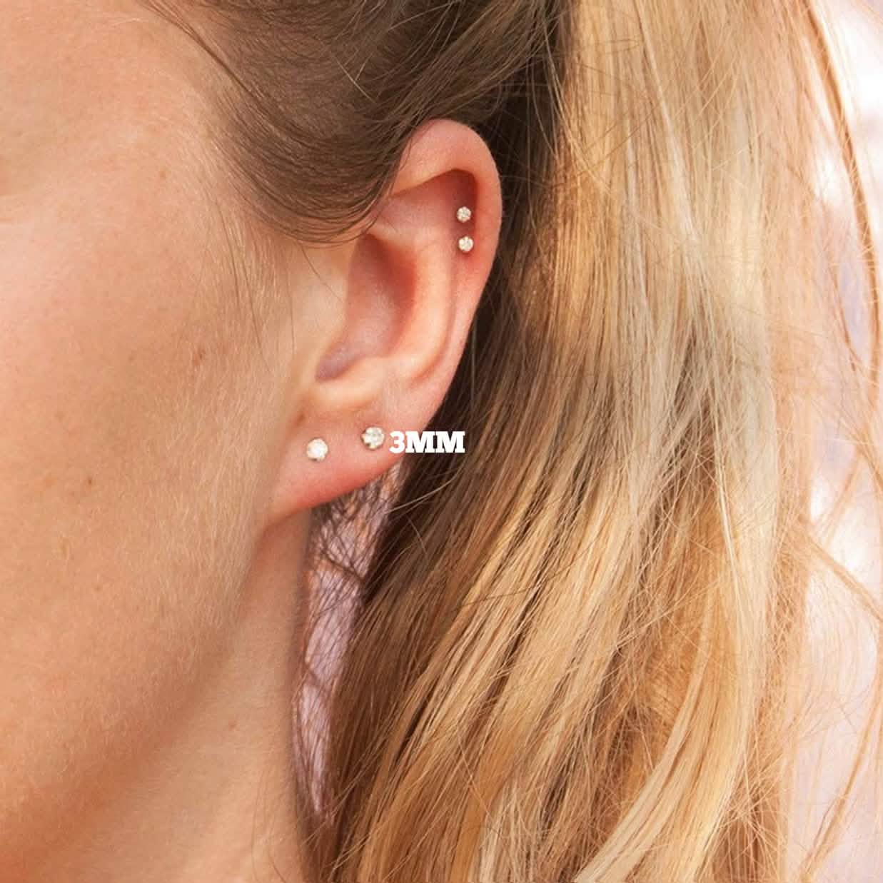 Solid 925 Sterling Silver Round  Cut  Crystal Small Studs DailySale
