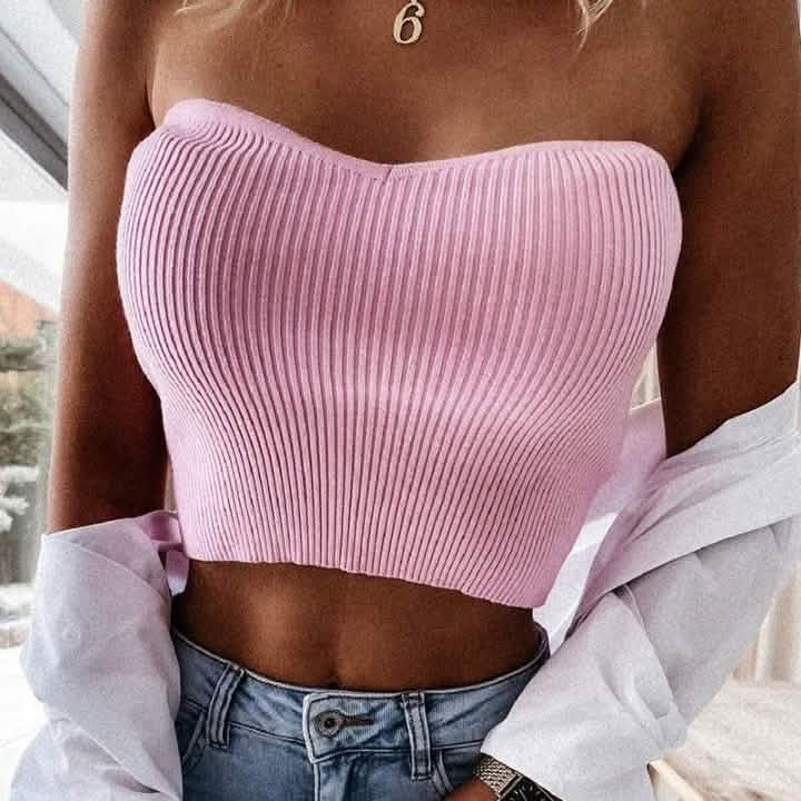 Solid Color Off Shoulder Sleeveless Cropped Top DailySale