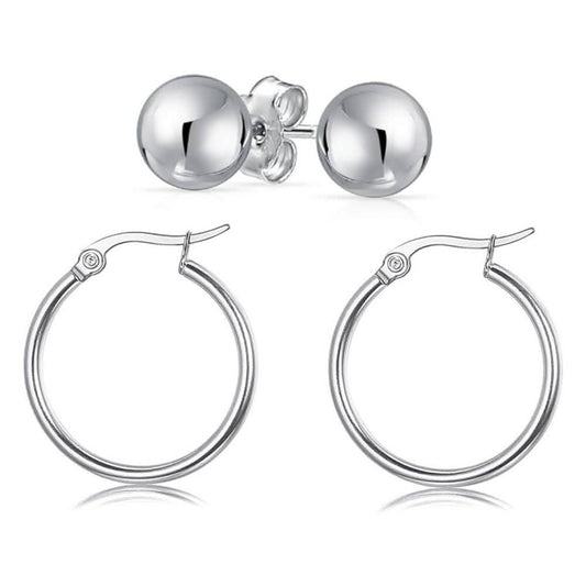 Solid Sterling Silver Hoop And Ball Set DailySale