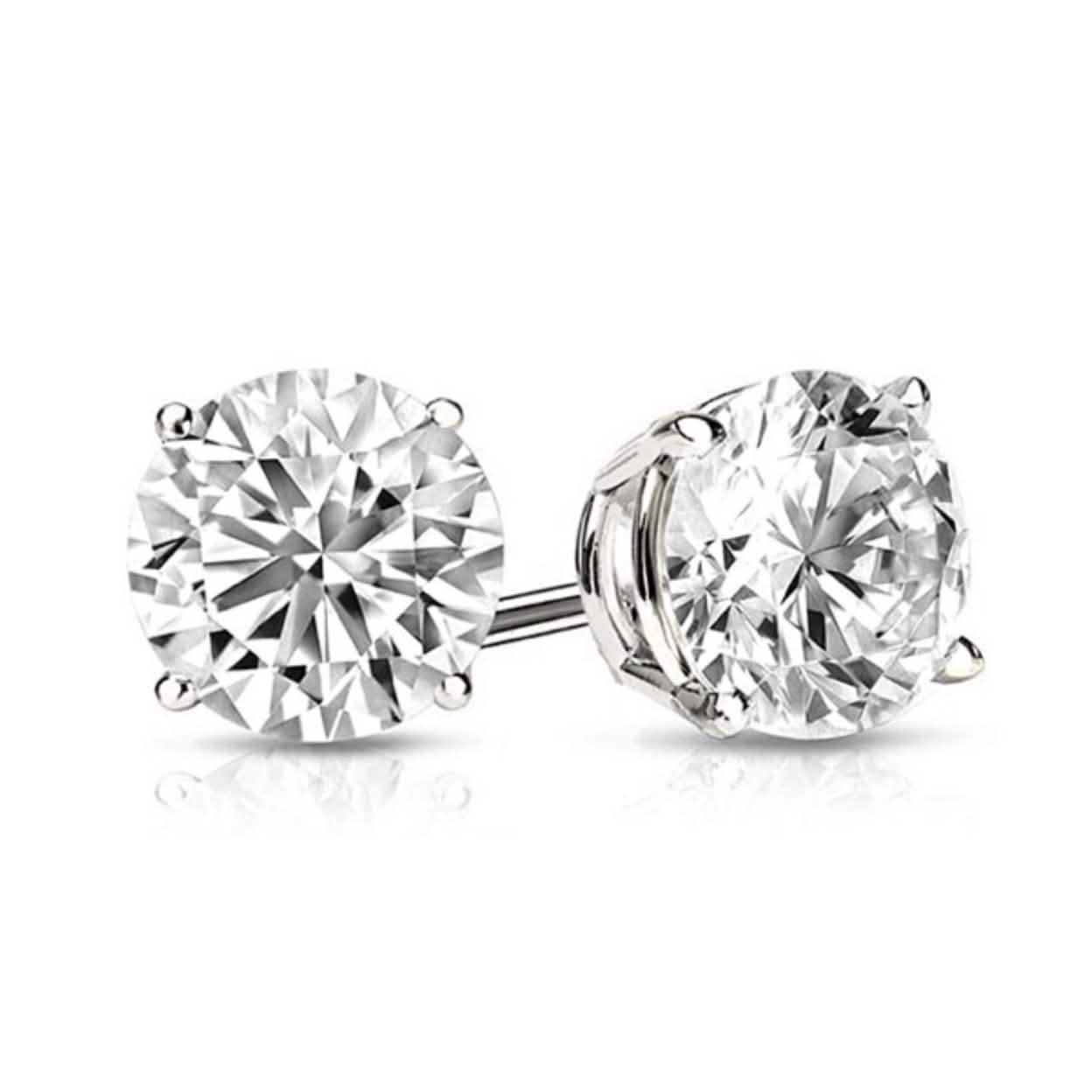 Solid Sterling Silver Round Crystal Studs DailySale
