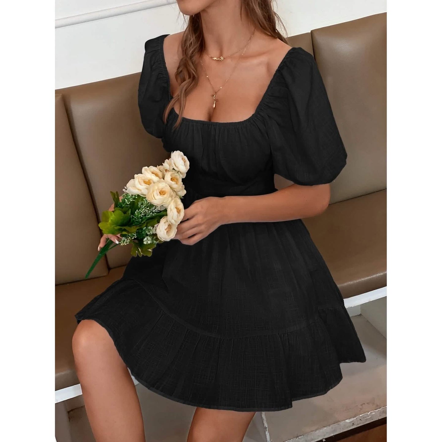 Solid Tie Back Flounce Hem Dress DailySale
