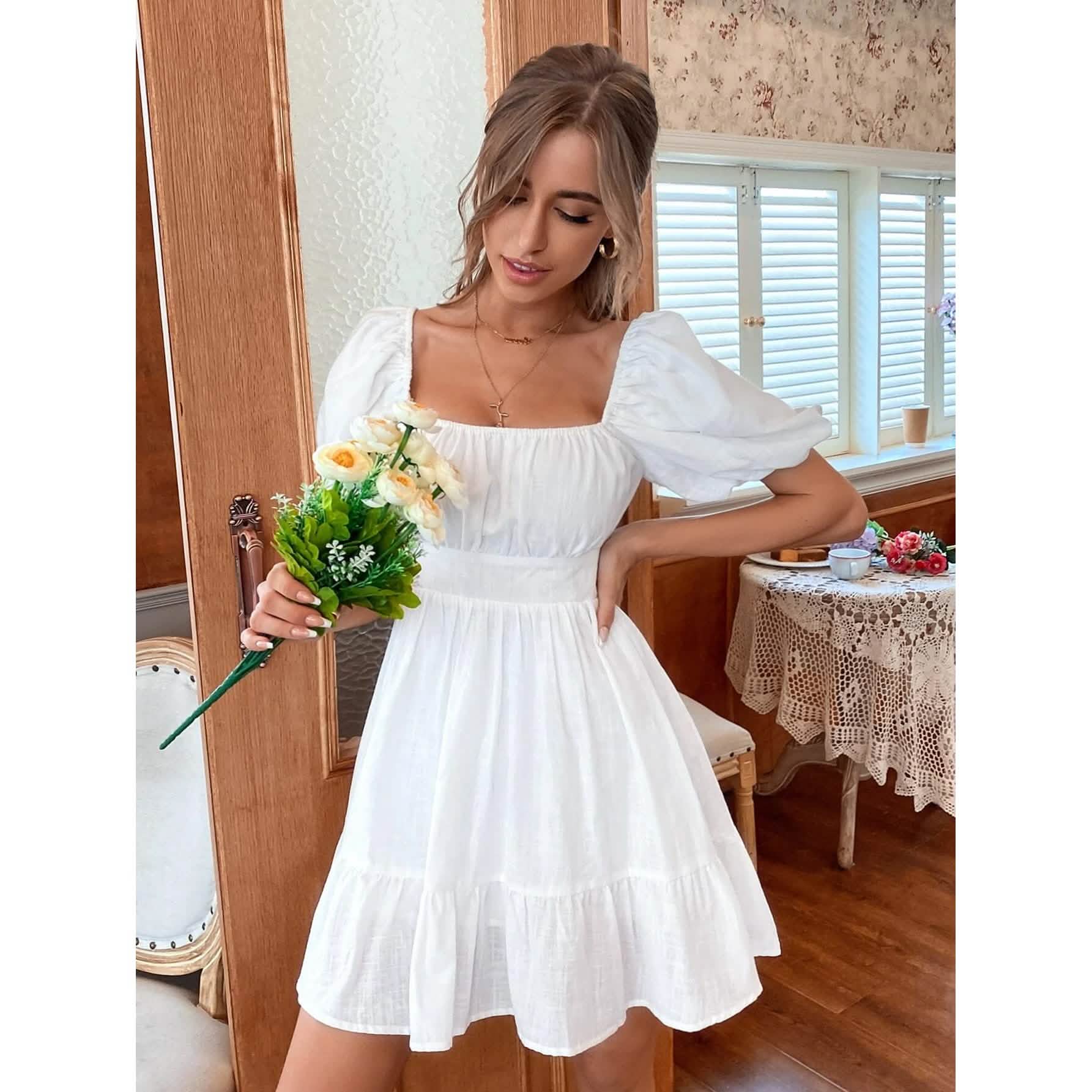 Solid Tie Back Flounce Hem Dress DailySale