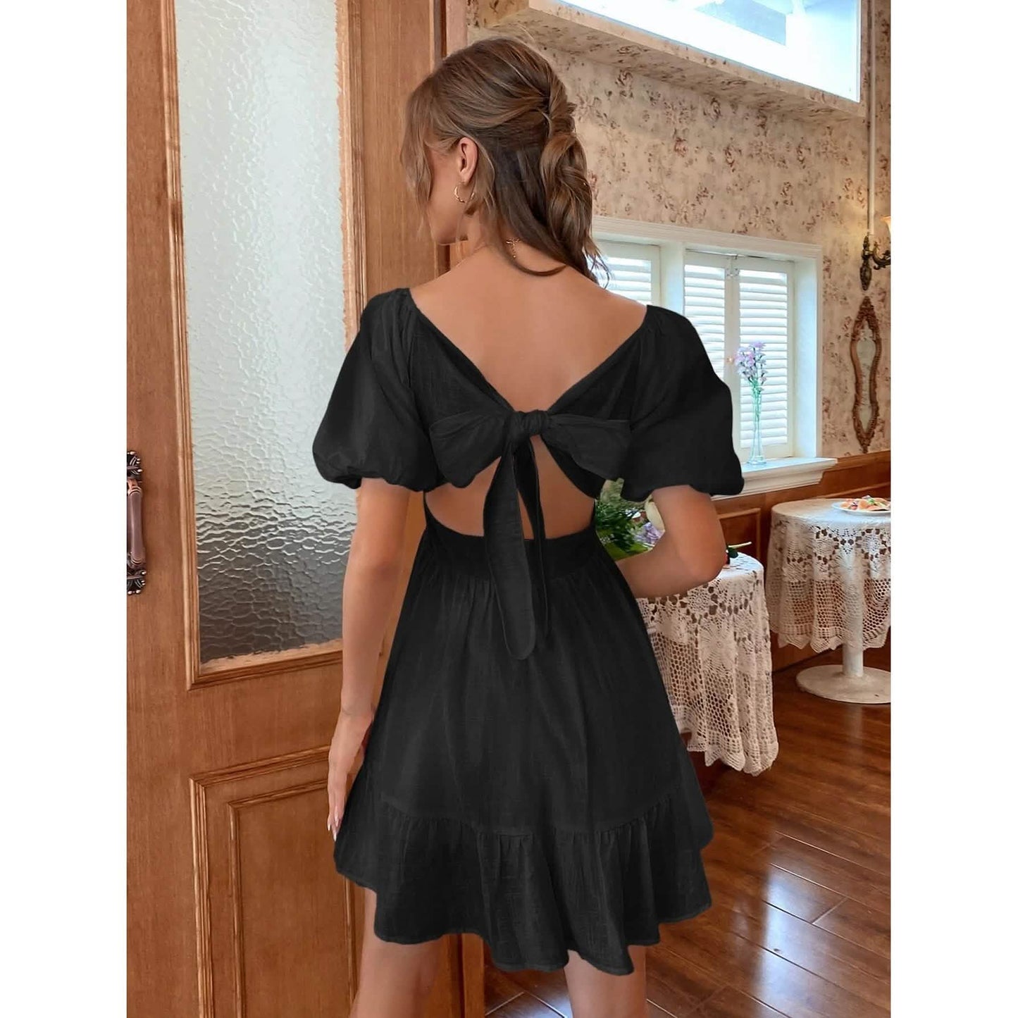 Solid Tie Back Flounce Hem Dress DailySale