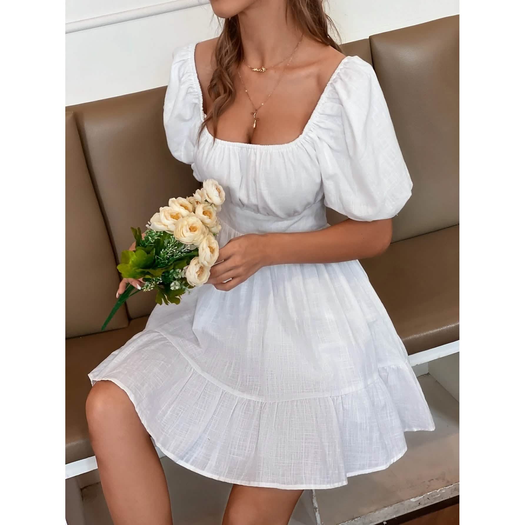 Solid Tie Back Flounce Hem Dress DailySale