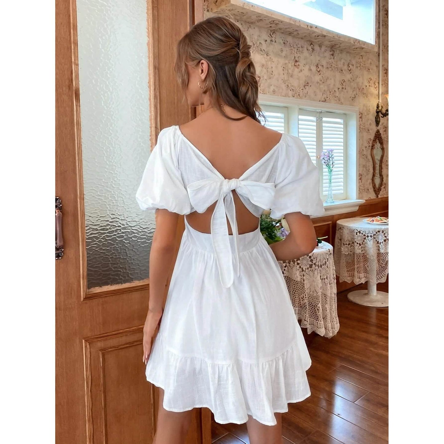 Solid Tie Back Flounce Hem Dress DailySale