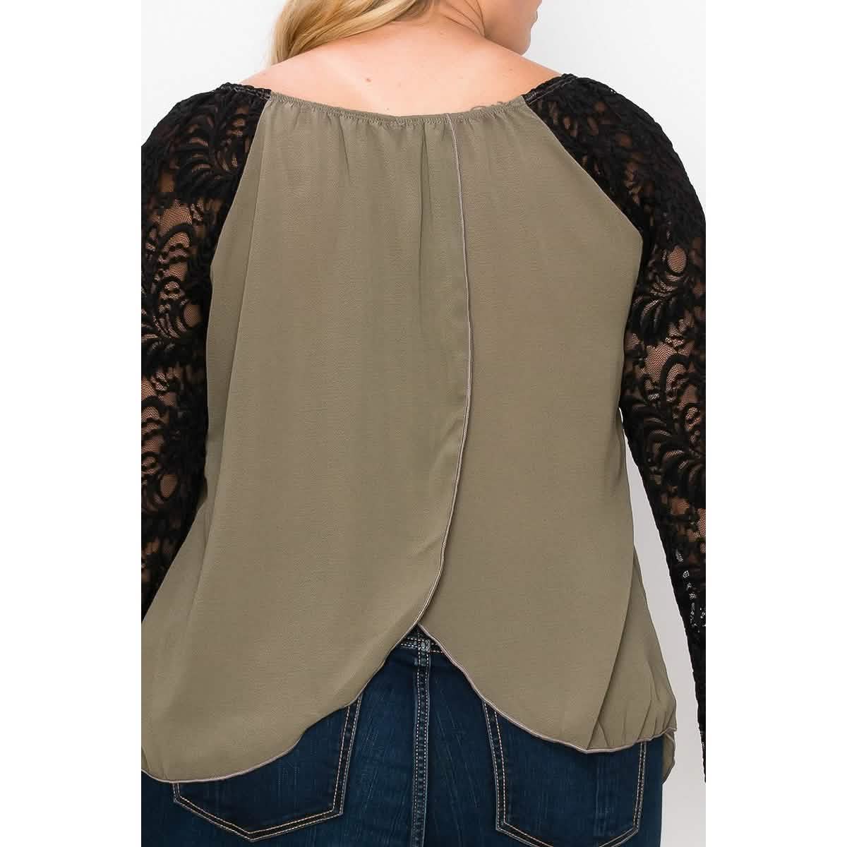 Solid Top Featuring Flattering Lace Bell Sleeves DailySale