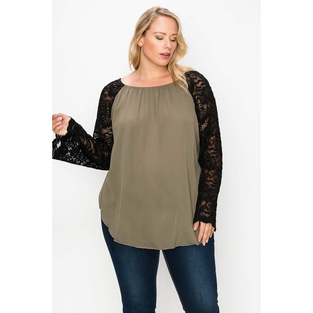 Solid Top Featuring Flattering Lace Bell Sleeves DailySale