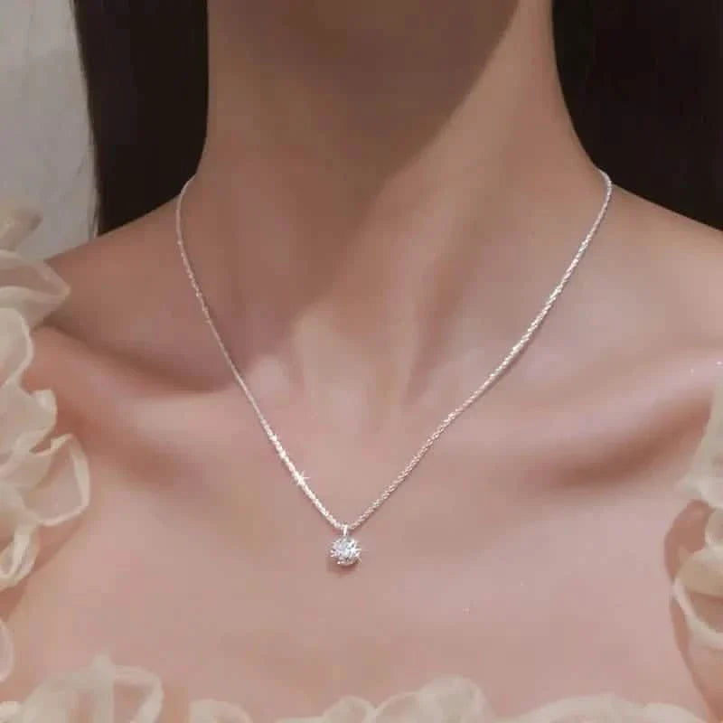 Sparkling Wave-Shaped Six-Claw Single Zirconia Pendant Necklace DailySale