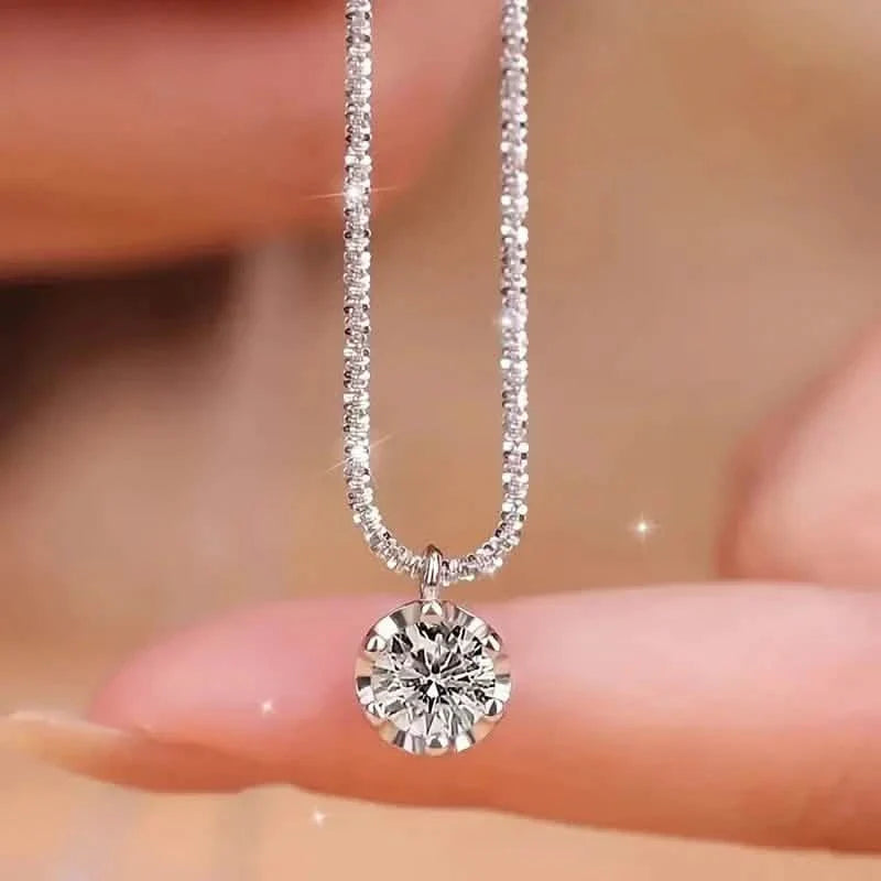 Sparkling Wave-Shaped Six-Claw Single Zirconia Pendant Necklace DailySale