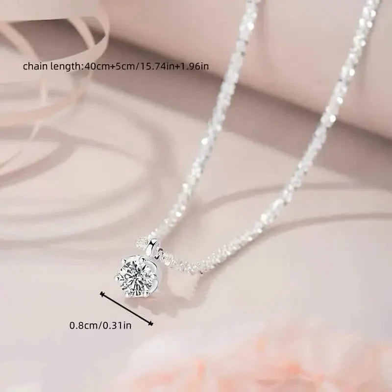 Sparkling Wave-Shaped Six-Claw Single Zirconia Pendant Necklace DailySale