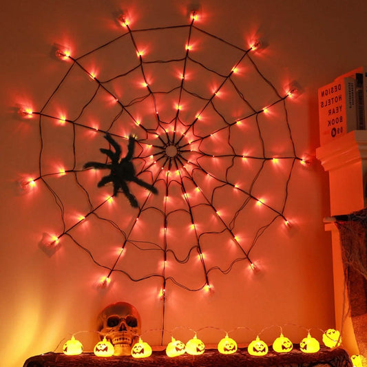 Spider Web Light with Hairy Spider 70LED Battery Powered Remote Control 8 Lighting Modes DailySale