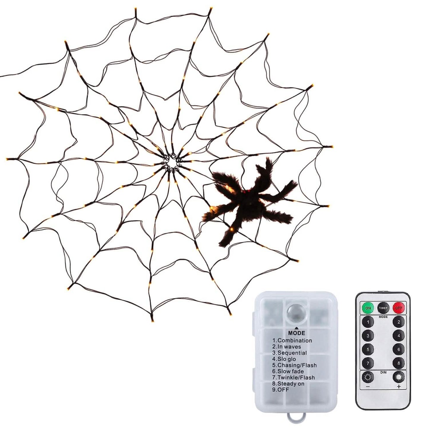 Spider Web Light with Hairy Spider 70LED Battery Powered Remote Control 8 Lighting Modes DailySale