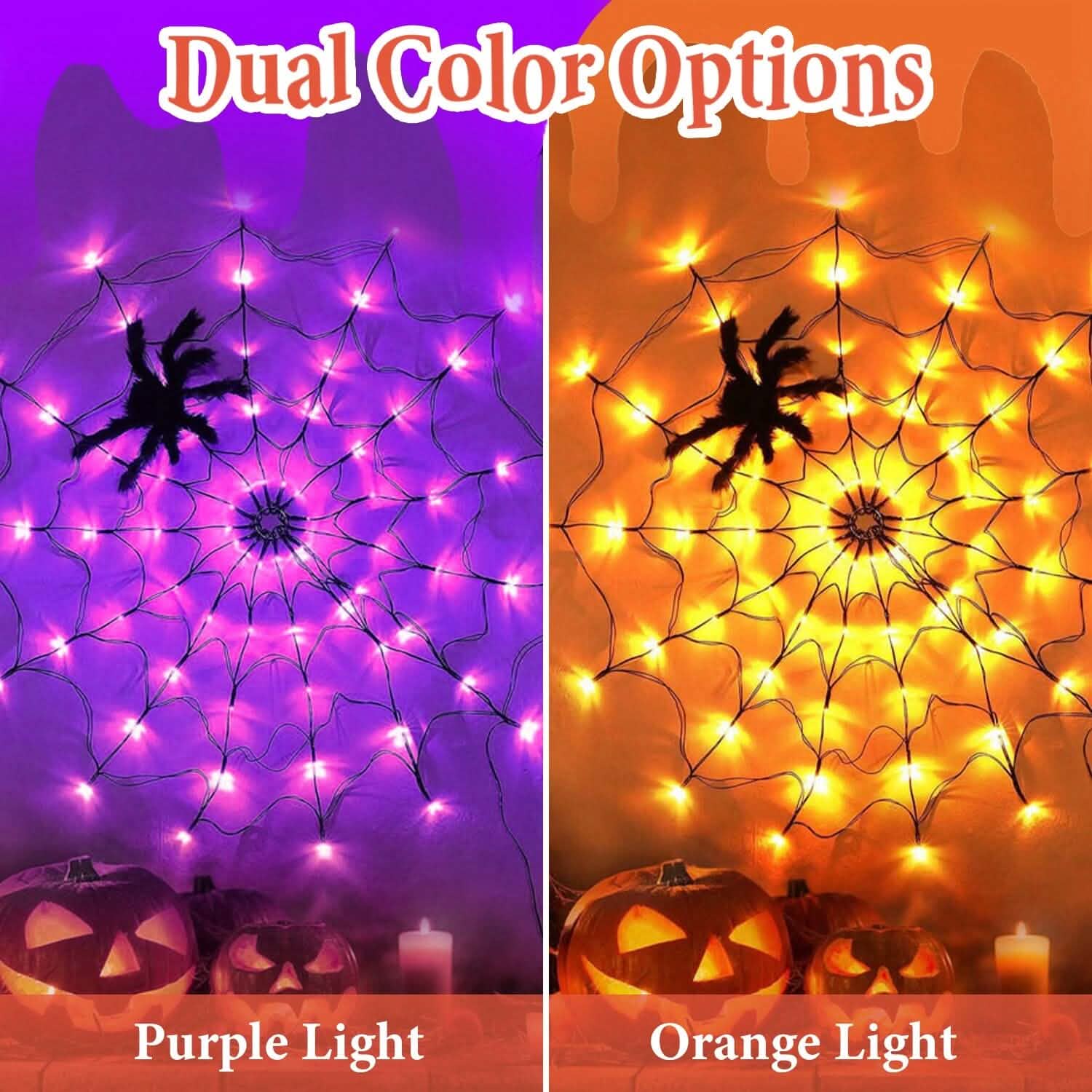Spider Web Light with Hairy Spider 70LED Battery Powered Remote Control 8 Lighting Modes DailySale