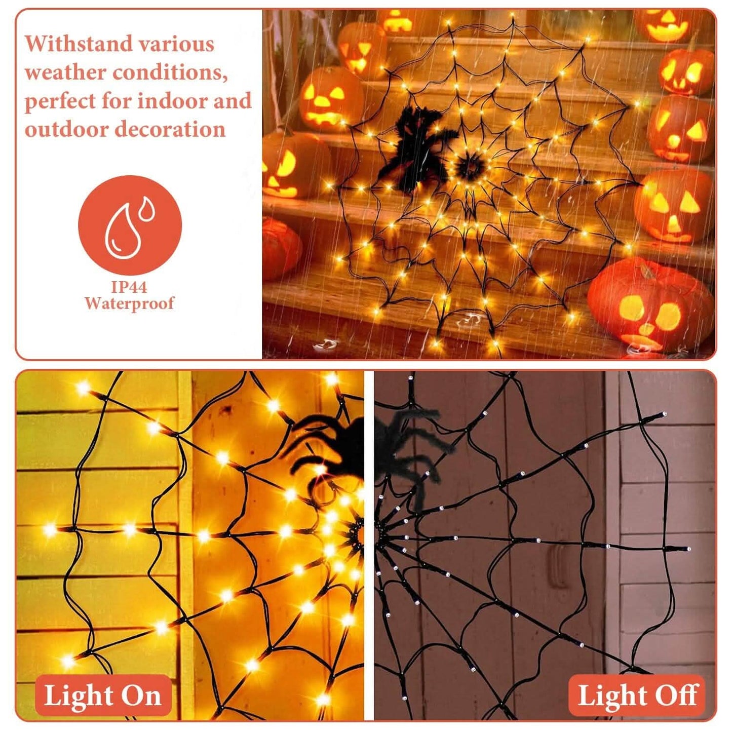Spider Web Light with Hairy Spider 70LED Battery Powered Remote Control 8 Lighting Modes DailySale