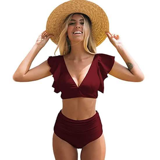 Sporlike Women Ruffle High Waist Swimsuit DailySale