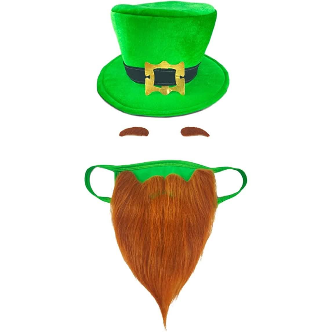 St. Patrick's Day Beard Face Mask and Green Hat Leprechaun Costume for Adults DailySale