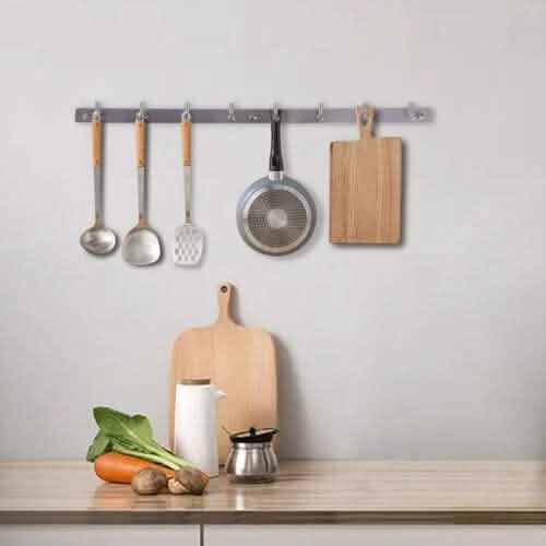 Stainless Steel 24" Wall Mounted Rack with 8 Hooks - Silver DailySale