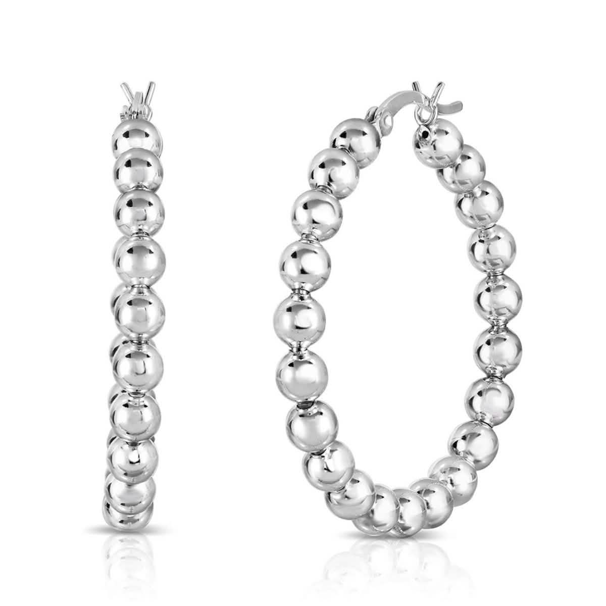 Stainless Steel Bead Ball Hoop Earrings DailySale