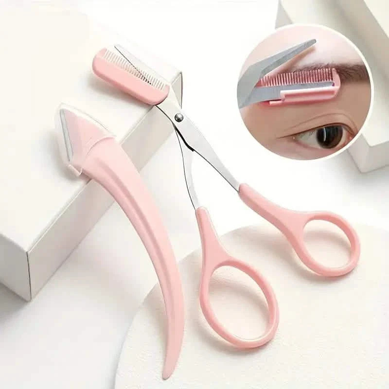 Stainless Steel Eyebrow Trimmer Set, Curved Eyebrow Razor and Scissors With Comb DailySale