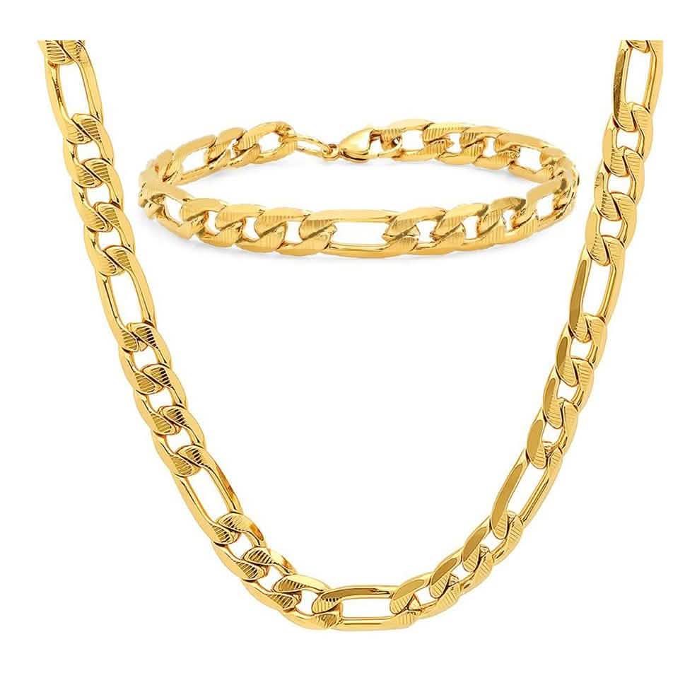 Stainless Steel Figaro Chain and Bracelet Set for Men DailySale