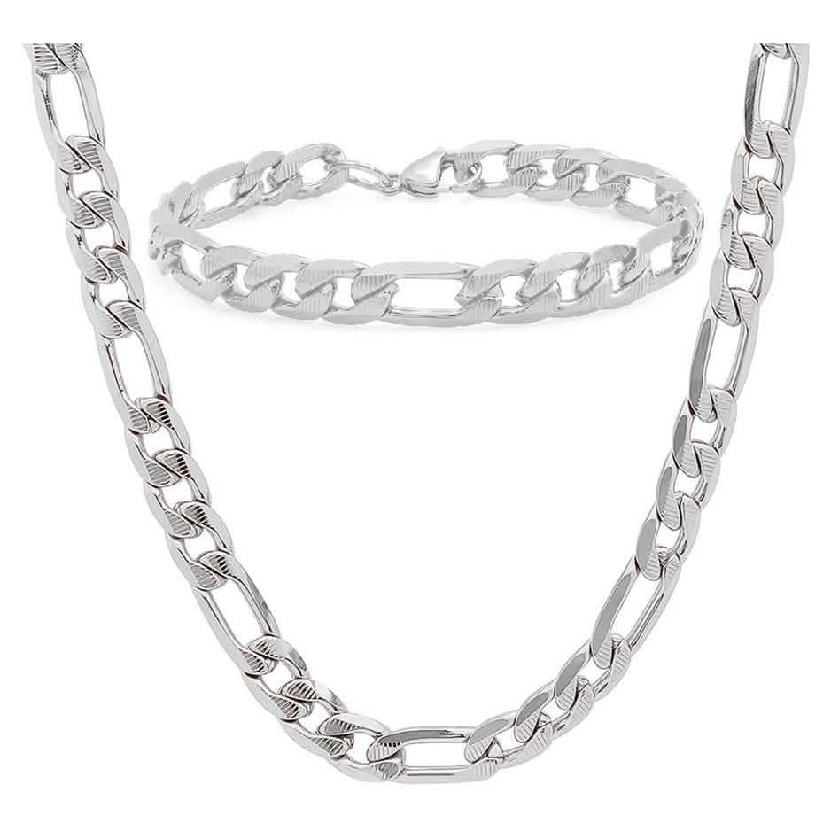 Stainless Steel Figaro Chain and Bracelet Set for Men DailySale