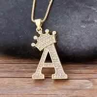 Stainless Steel Gold Overlay Hip Hop Crown A-Z Letters Necklace for Men and Women DailySale