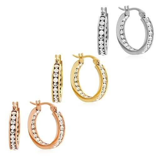 Stainless Steel Huggies Adorned with Swarovski Crystals DailySale