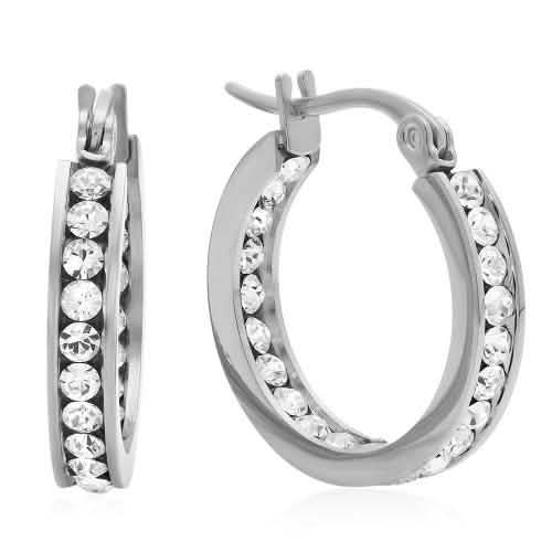 Stainless Steel Huggies Adorned with Swarovski Crystals DailySale