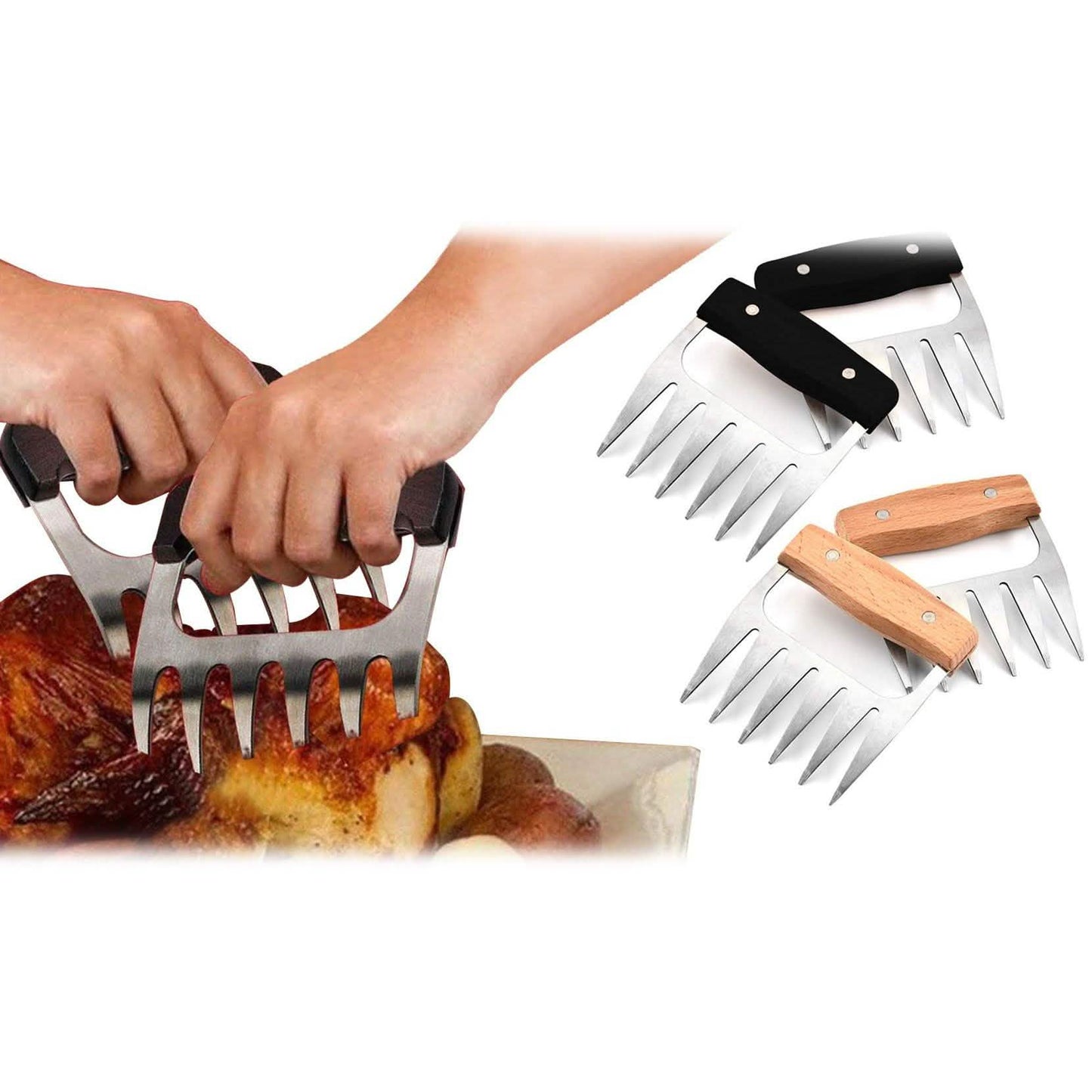 Stainless Steel Meat-Shredding Claws with Wooden Handle DailySale