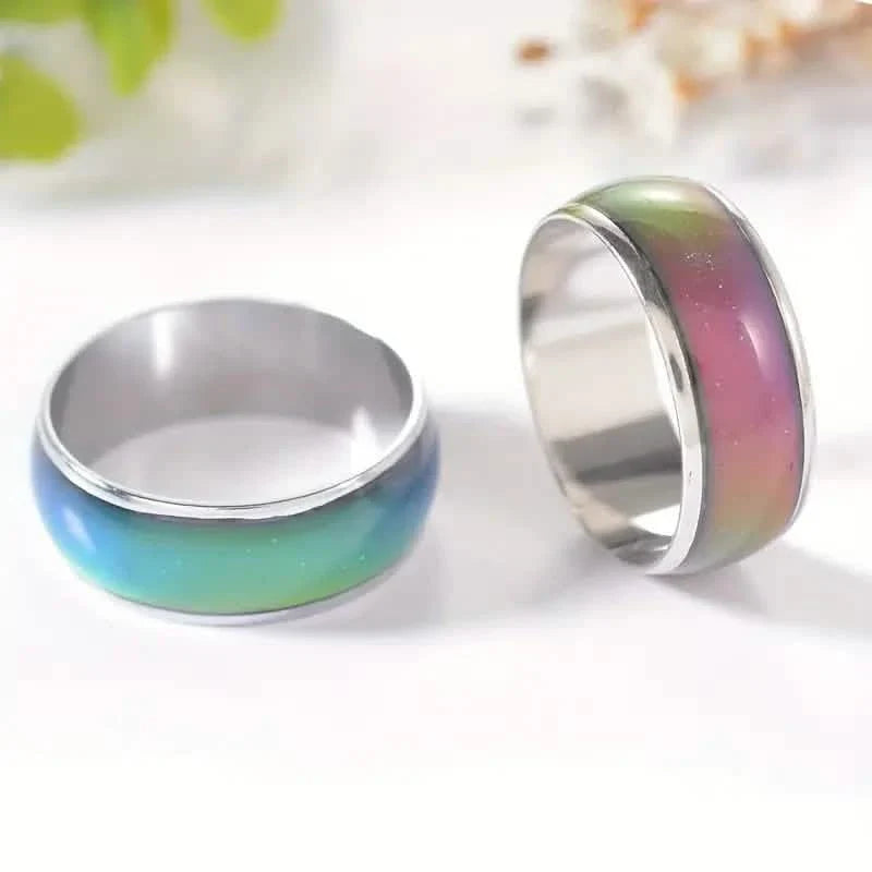 Stainless Steel Mood Ring Inlaid Thermal Discoloration Stone DailySale