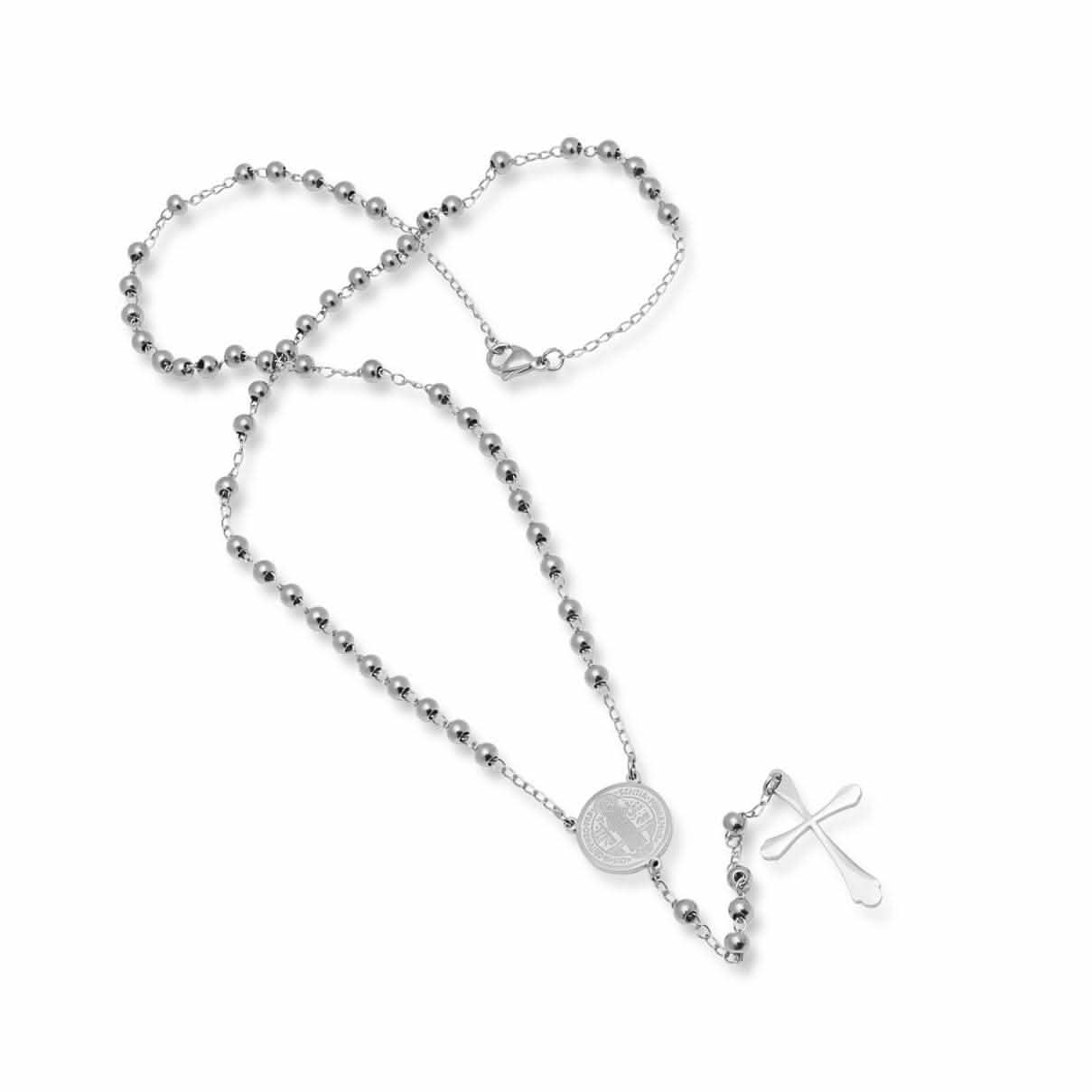 Stainless Steel Saint Benedict Rosary Necklace DailySale