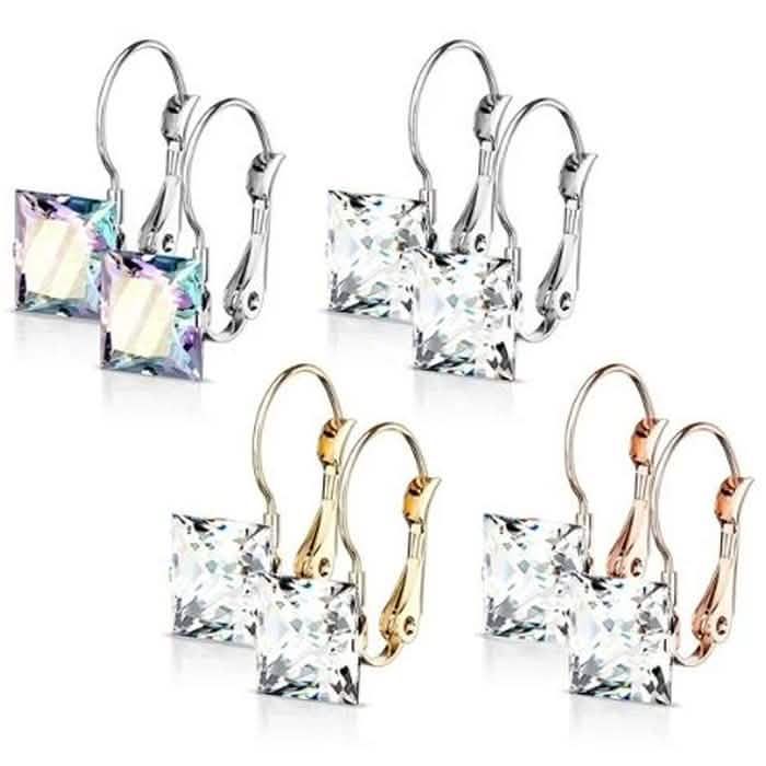 Stainless Steel Square CZ Gem Earrings DailySale