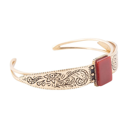 Stamped Orange Carnelian Golden Cuff Bracelet Barse Jewelry