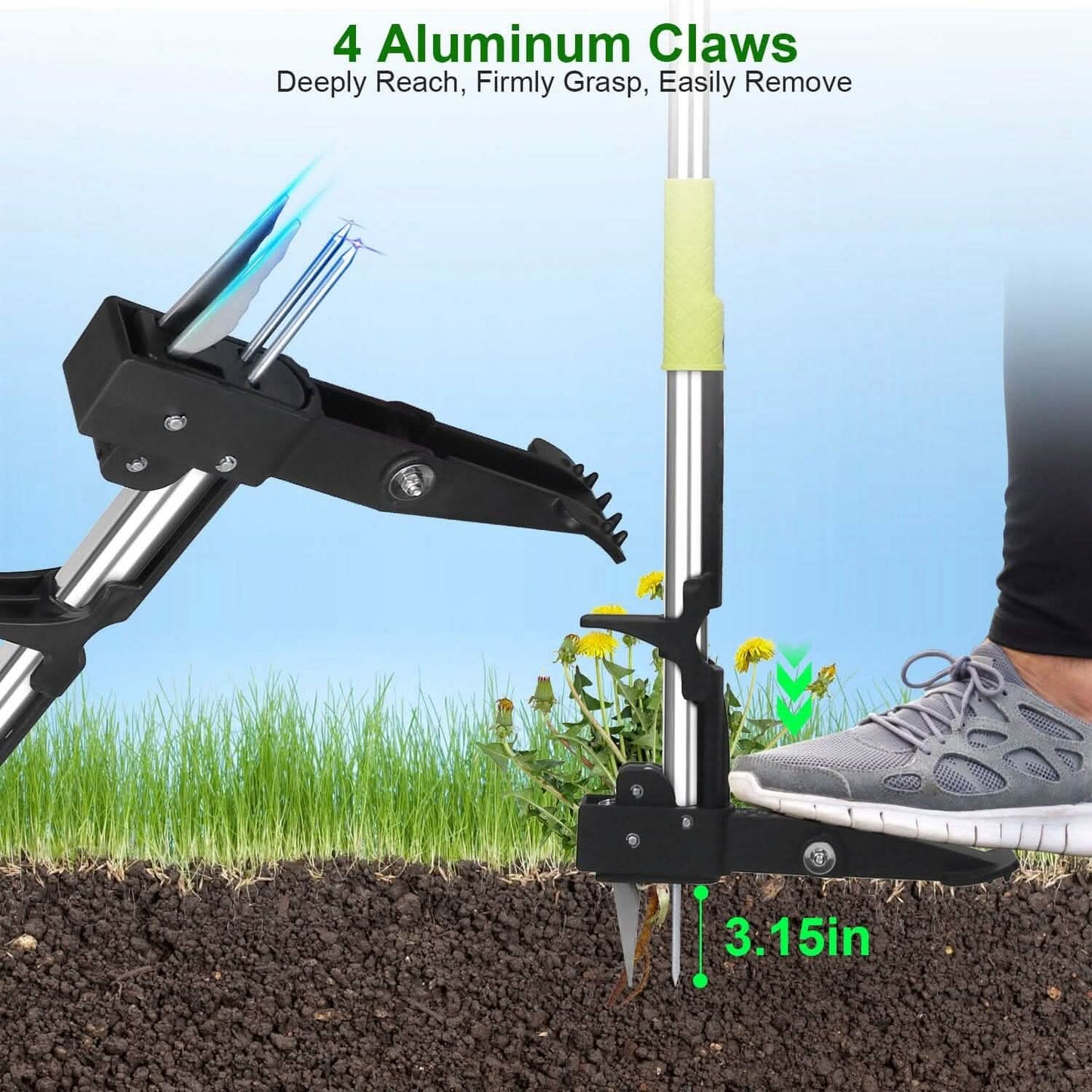 Standup Aluminum Weed Puller with 4 Claws DailySale