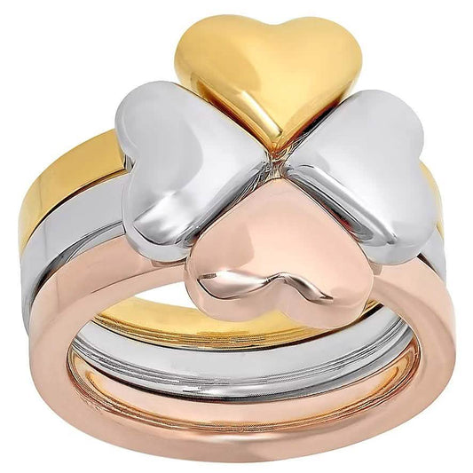 Steel by Design Three-Piece Heart Clover Ring DailySale