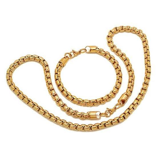 Steeltime Men's 7mm Round Box Stainless Steel Necklace and Bracelet DailySale