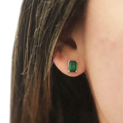 Sterling Silver 2.00 CTTW Emerald Cut Green Emerald Stud Earrings DailySale