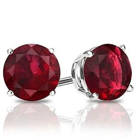 Sterling Silver 6mm Round Shaped Lab Ruby Gemstone Stud Earrings DailySale