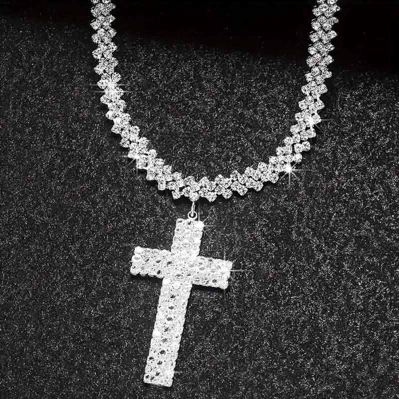 Sterling Silver 925 Luxury Cross Pendant Necklace with Multi-Layer Zircon and Sparkling Rhinestones DailySale