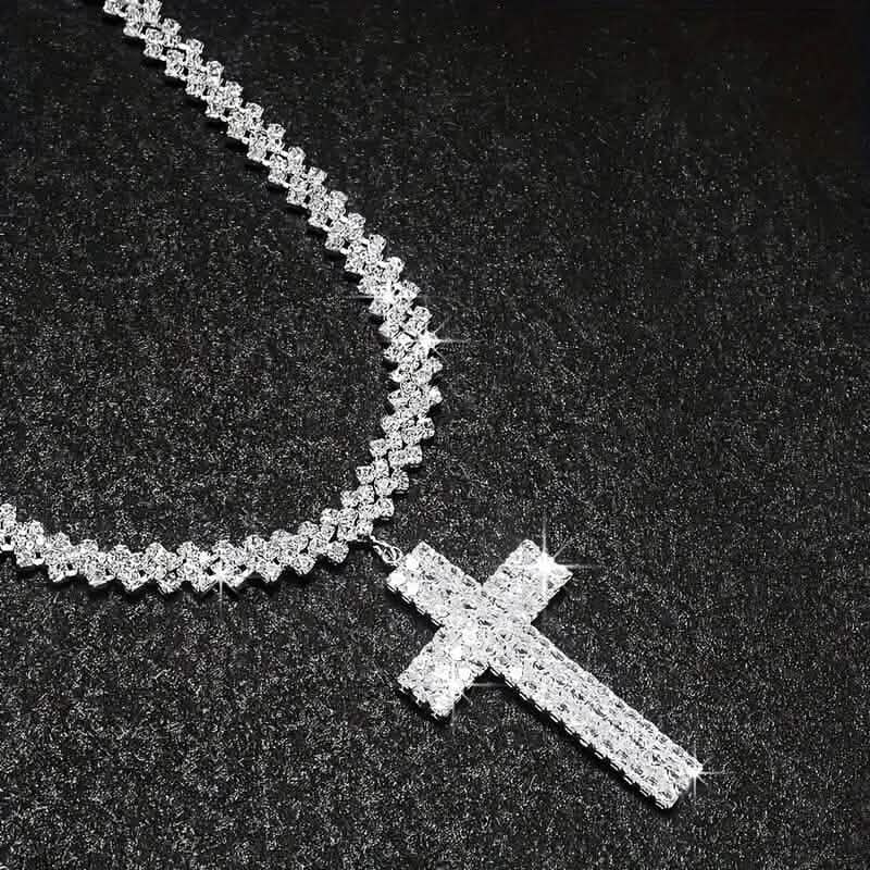 Sterling Silver 925 Luxury Cross Pendant Necklace with Multi-Layer Zircon and Sparkling Rhinestones DailySale