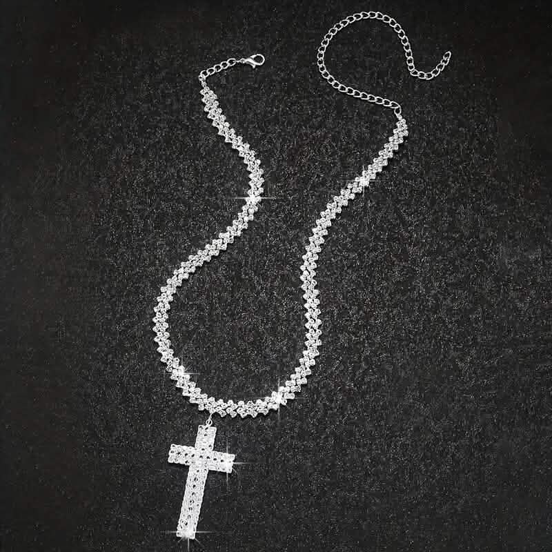 Sterling Silver 925 Luxury Cross Pendant Necklace with Multi-Layer Zircon and Sparkling Rhinestones DailySale