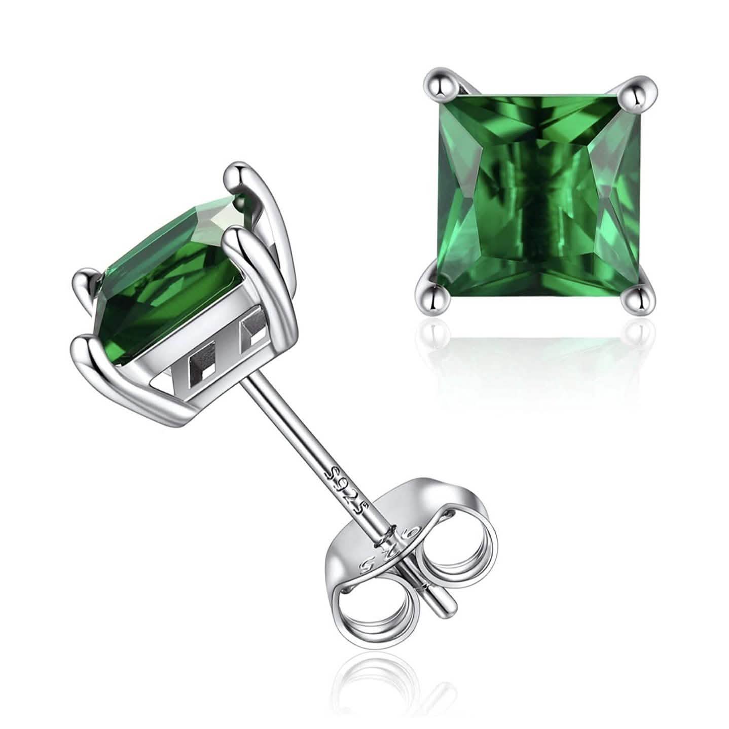 Sterling Silver 925 Princess Cut Emerald Studs DailySale