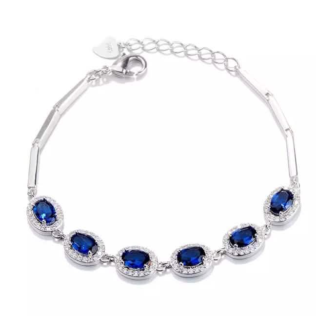 Sterling Silver and Sapphire Oval Cut Halo Bracelet DailySale