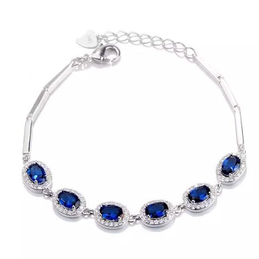 Sterling Silver and Sapphire Oval Cut Halo Bracelet DailySale