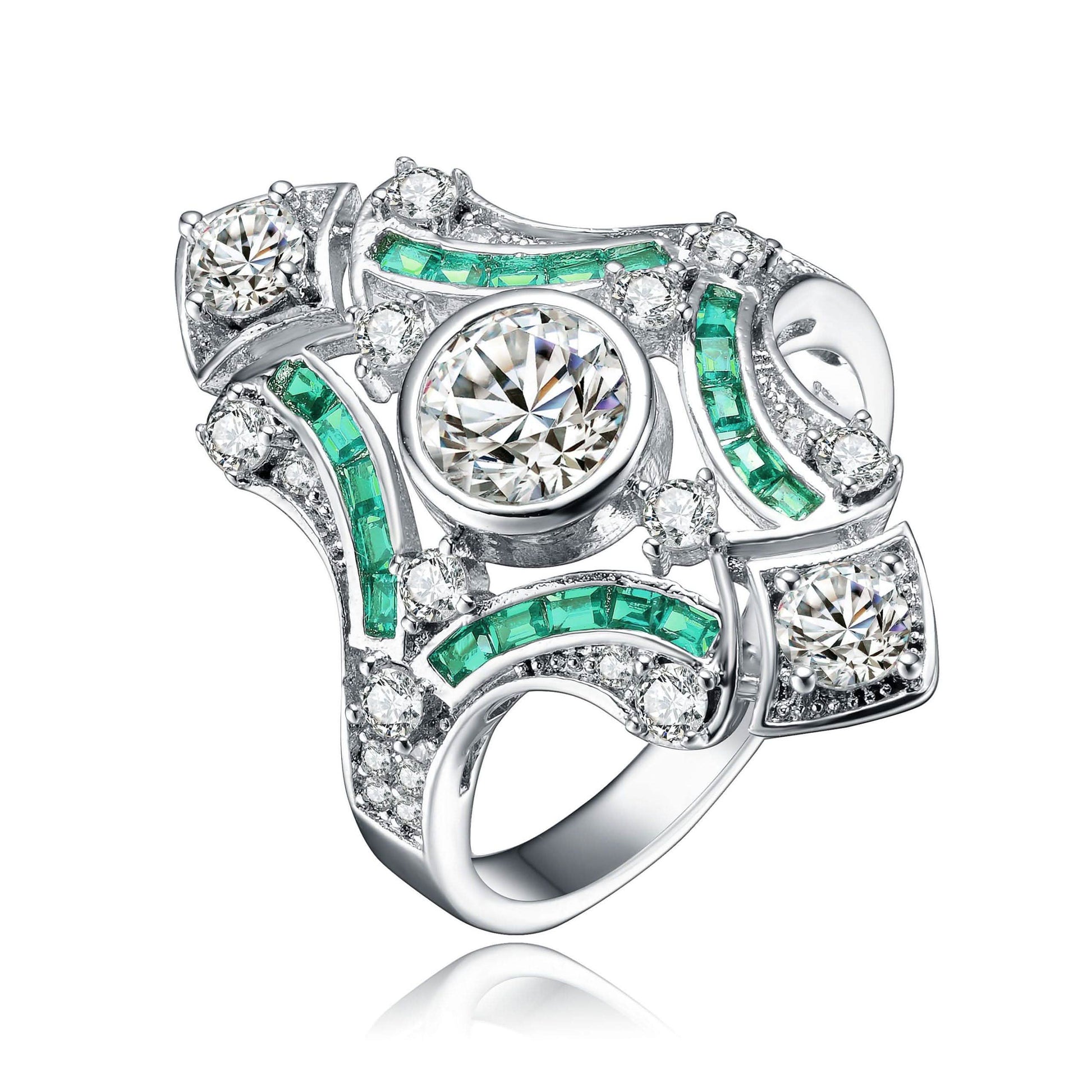 Sterling Silver Baguette and Round Cubic Zirconia Modern Ring DailySale